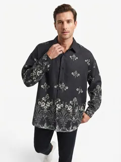 GR3619 CHARLLY IMP LINEN PRINT SHIRT F/S 1