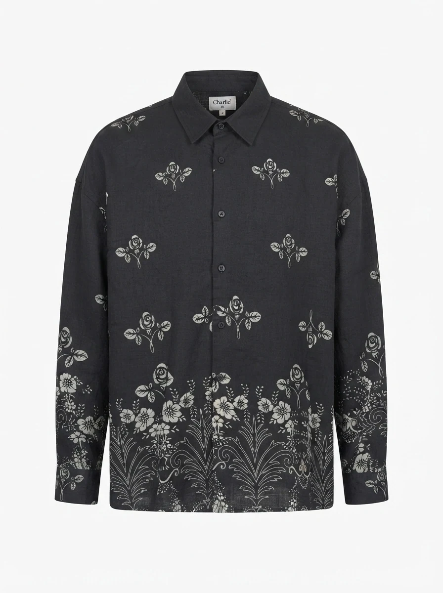 GR3619 CHARLLY IMP LINEN PRINT SHIRT F/S, image 3
