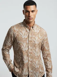 WHITE LEAF LINEN PRINT SHIRT F/S 1