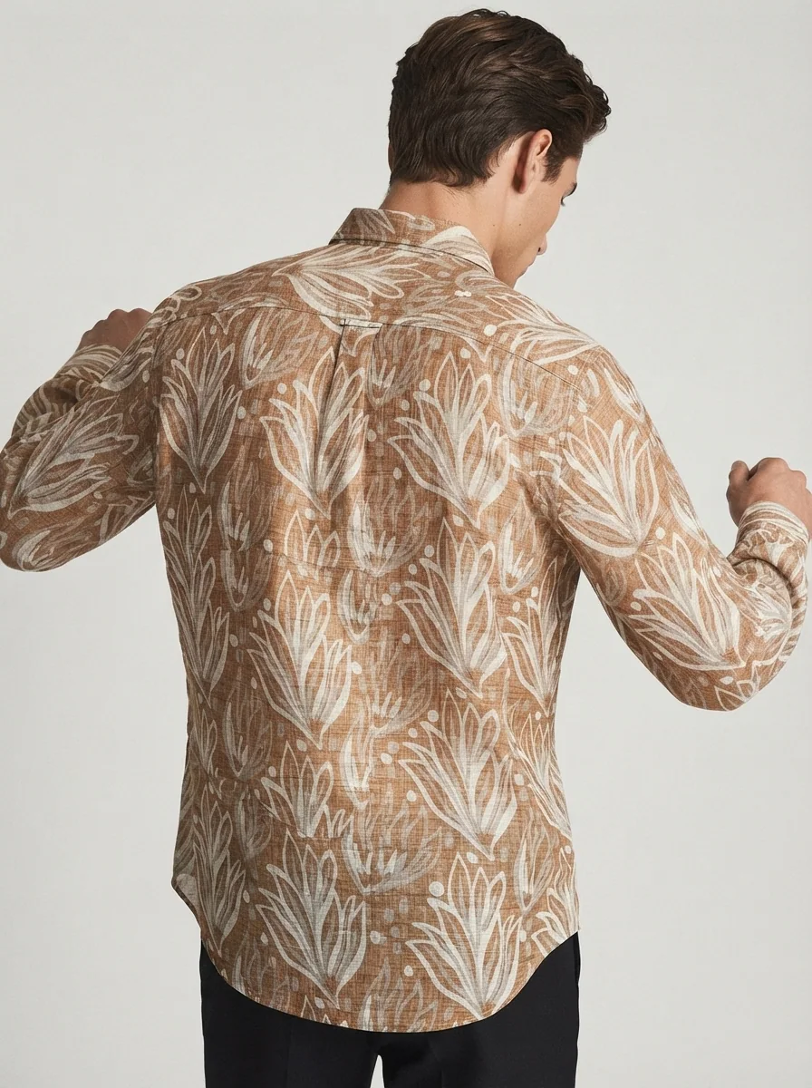 WHITE LEAF LINEN PRINT SHIRT F/S, image 3