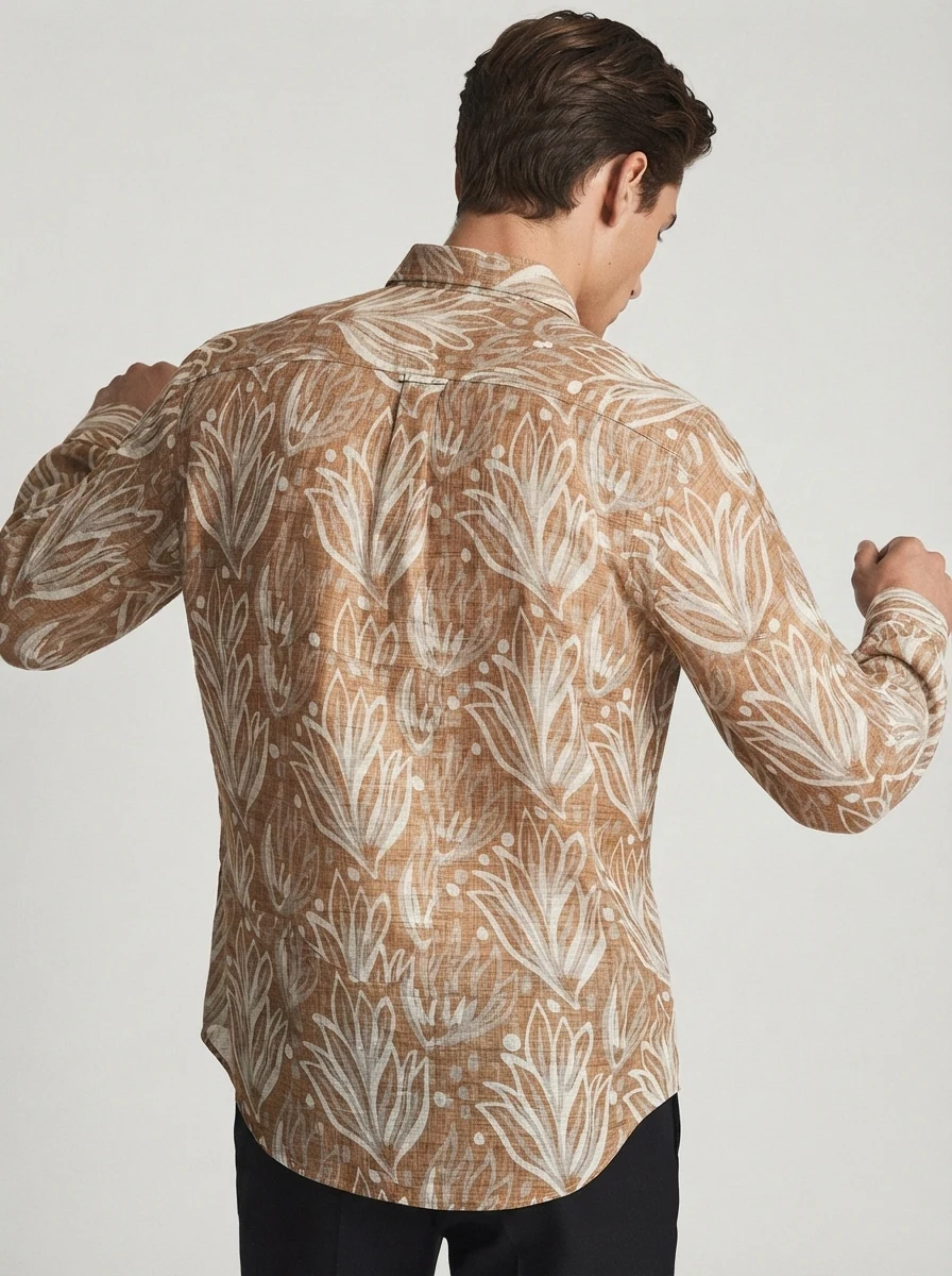 WHITE LEAF LINEN PRINT SHIRT F/S, image 3