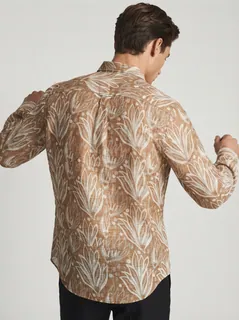 WHITE LEAF LINEN PRINT SHIRT F/S 3