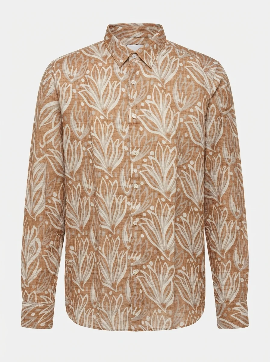 WHITE LEAF LINEN PRINT SHIRT F/S, image 5