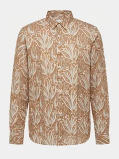 WHITE LEAF LINEN PRINT SHIRT F/S 5