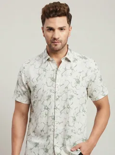 WHITE LEAF LINEN PRINT SHIRT H/S 1