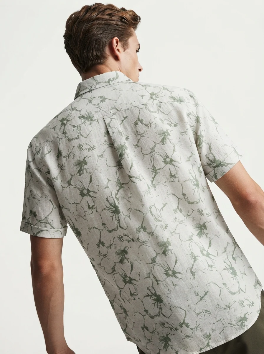 WHITE LEAF LINEN PRINT SHIRT H/S, image 2