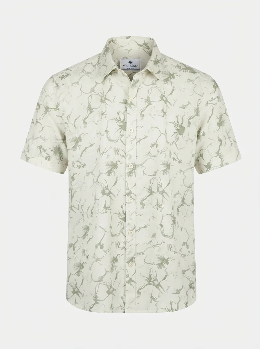 WHITE LEAF LINEN PRINT SHIRT H/S, image 3