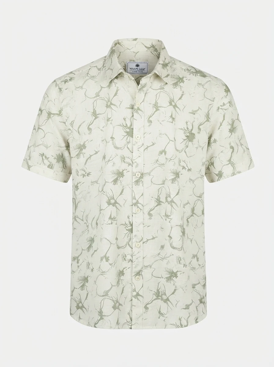 WHITE LEAF LINEN PRINT SHIRT H/S, image 3