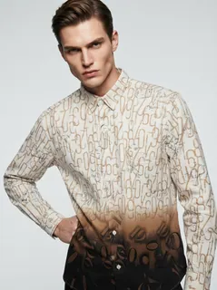 WHITE LEAF IMP PRINT SHIRT F/S-XXL-ORANGE&DARK BROWN 1