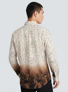 WHITE LEAF IMP PRINT SHIRT F/S-XXL-ORANGE&DARK BROWN 2
