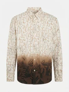 WHITE LEAF IMP PRINT SHIRT F/S-XXL-ORANGE&DARK BROWN 3