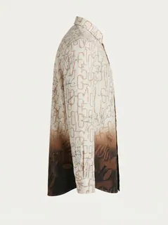 WHITE LEAF IMP PRINT SHIRT F/S-XXL-ORANGE&DARK BROWN 5