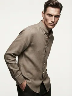 HIEND IMP LINEN SHIRT-S-KHAKI 1