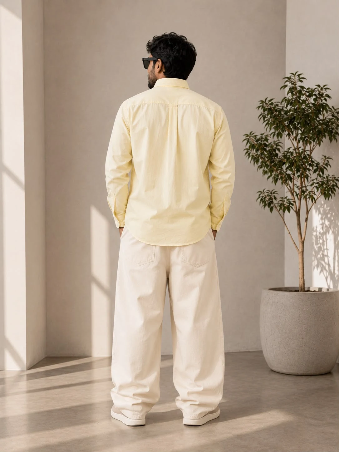 WHITE LEAF LINEN PLAIN SHIRT F/S, image 2