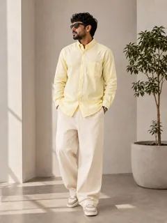 WHITE LEAF LINEN PLAIN SHIRT F/S 1