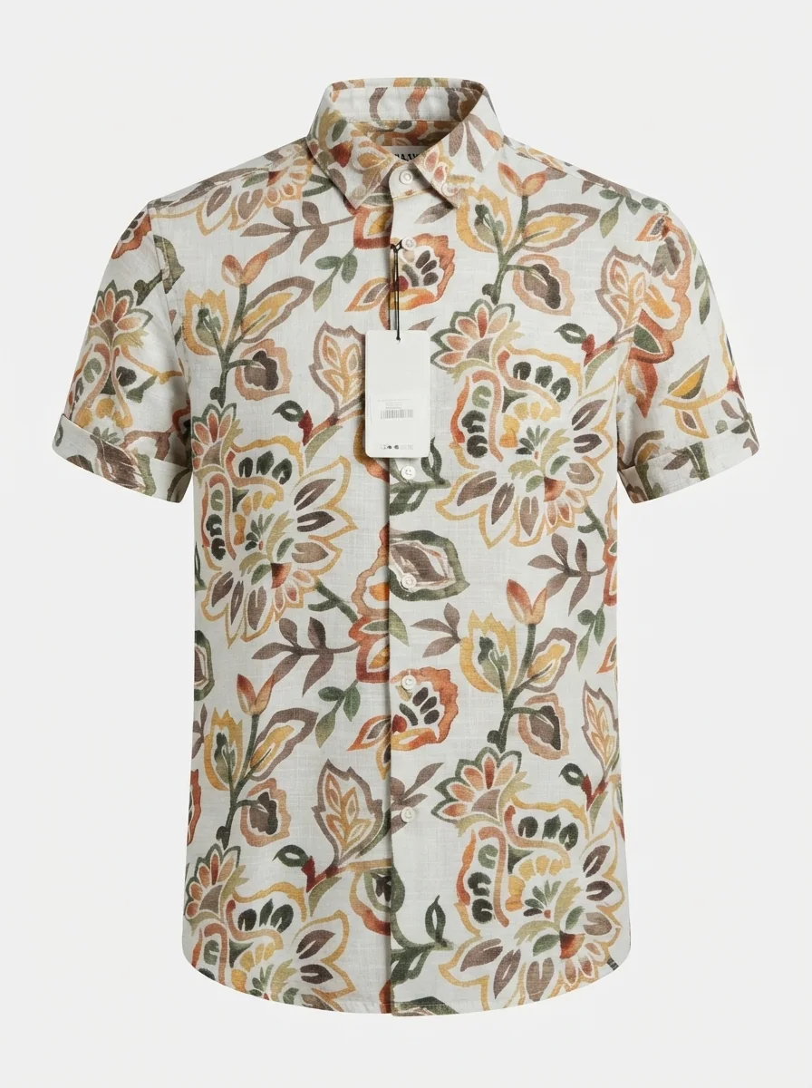 NORTH PACIFIC LINEN PRINT SHIRT H/S-L-WHITE, image 3
