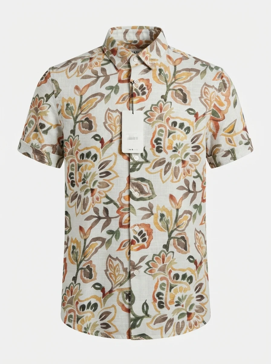NORTH PACIFIC LINEN PRINT SHIRT H/S-L-WHITE, image 3
