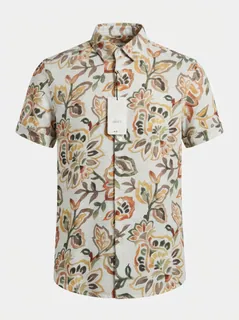 NORTH PACIFIC LINEN PRINT SHIRT H/S-L-WHITE 3