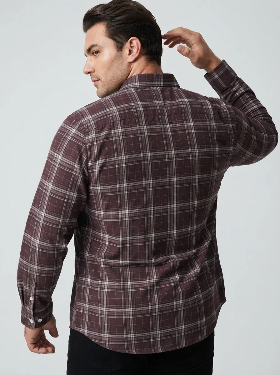 YELLOW OXFORD CHECK SHIRT F/S-2XL-WHITE&DARK BROWN, image 2