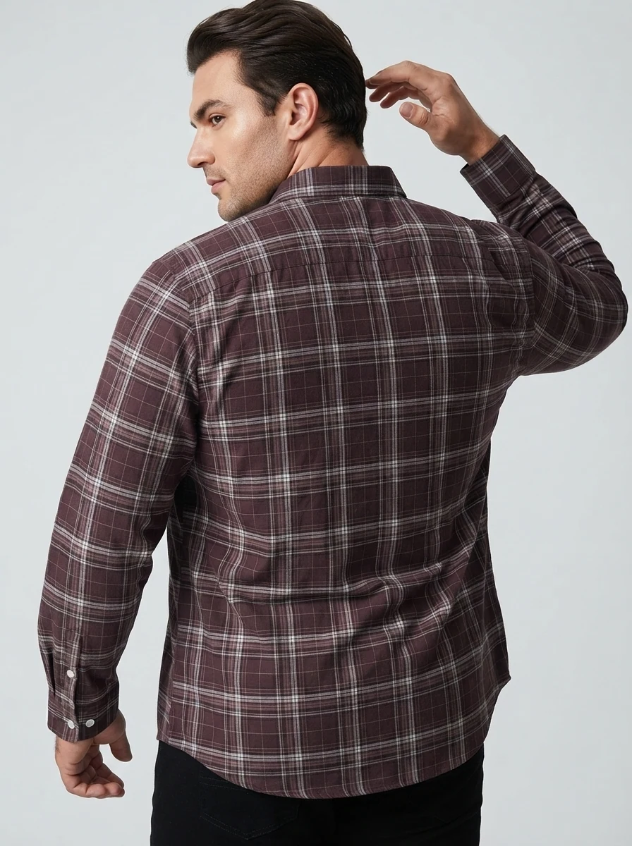 YELLOW OXFORD CHECK SHIRT F/S-2XL-WHITE&DARK BROWN, image 2