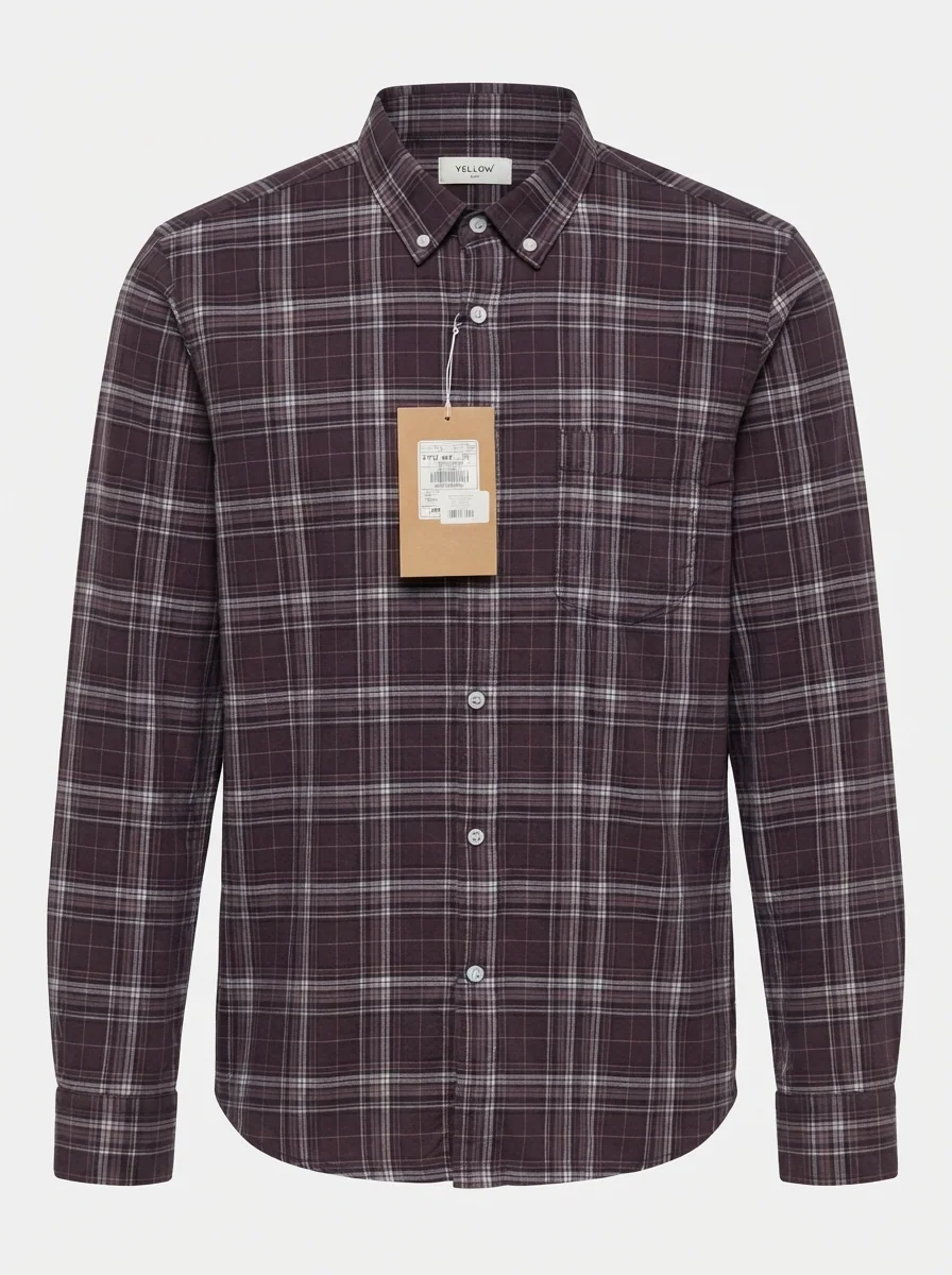 YELLOW OXFORD CHECK SHIRT F/S-2XL-WHITE&DARK BROWN, image 6