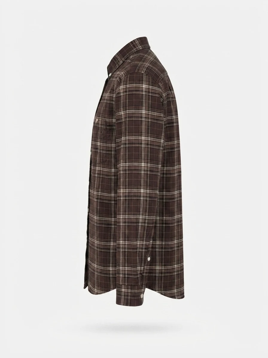 YELLOW OXFORD CHECK SHIRT F/S-2XL-WHITE&DARK BROWN, image 3