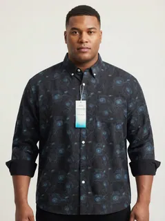 CLOFT IMP PRINT SHIRT F/S-2XL-BLACK&LIGHT BLUE 1