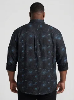 CLOFT IMP PRINT SHIRT F/S-2XL-BLACK&LIGHT BLUE 2