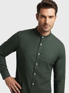 FUES CHINESE NECK OXFORD PLAIN F/S 1