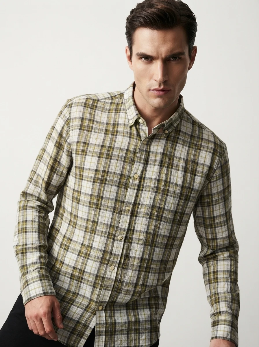 FUGA CHECKS SHIRT-M-WHITE&YELLOW&BLACK, image 2