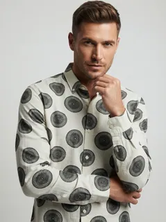 YELLOW CLOTHING LINEN PRINT SHIRT-S-WHITE&PINK 1