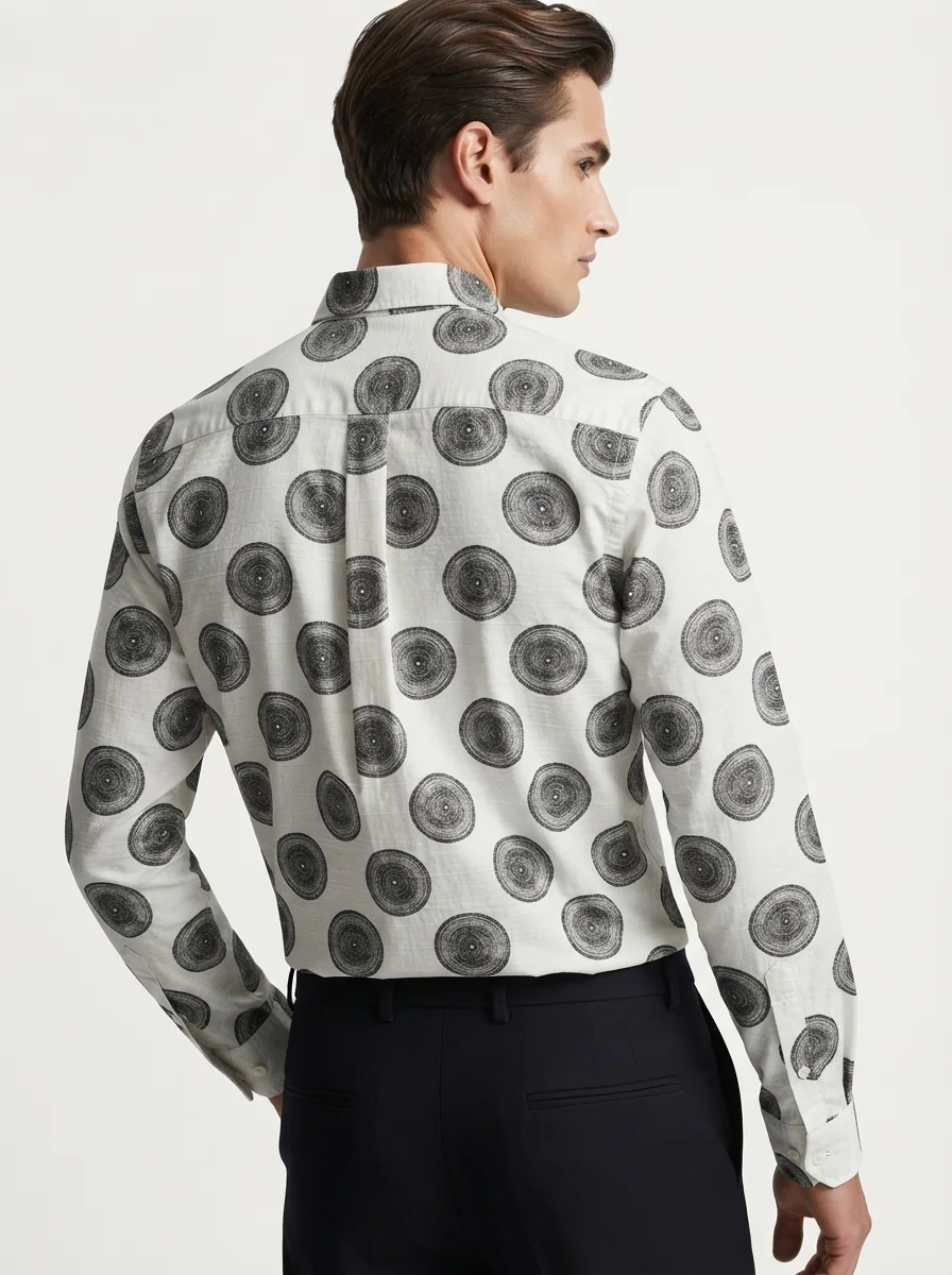YELLOW CLOTHING LINEN PRINT SHIRT-S-WHITE&PINK, image 3