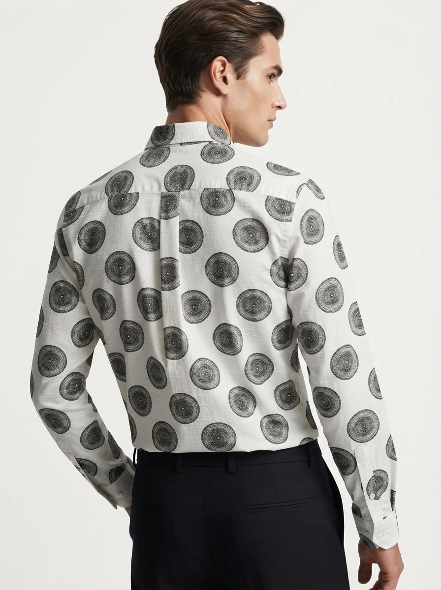 YELLOW CLOTHING LINEN PRINT SHIRT-S-WHITE&PINK, image 3