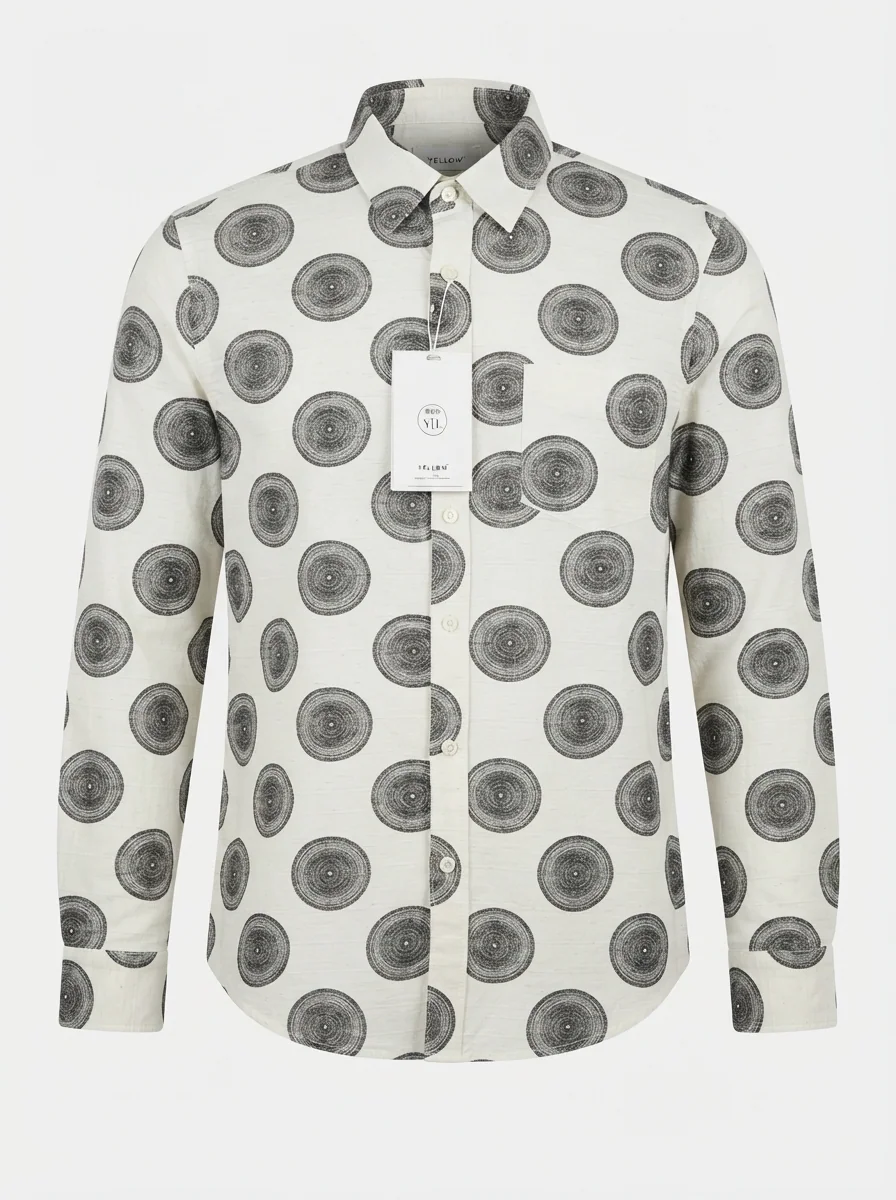 YELLOW CLOTHING LINEN PRINT SHIRT-S-WHITE&PINK, image 5