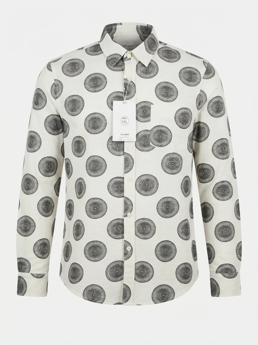 YELLOW CLOTHING LINEN PRINT SHIRT-S-WHITE&PINK, image 5