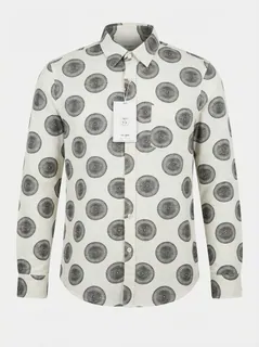 YELLOW CLOTHING LINEN PRINT SHIRT-S-WHITE&PINK 5