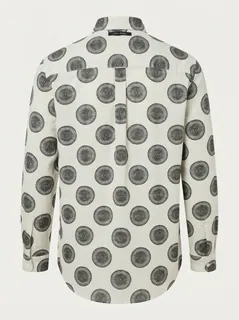 YELLOW CLOTHING LINEN PRINT SHIRT-S-WHITE&PINK 7