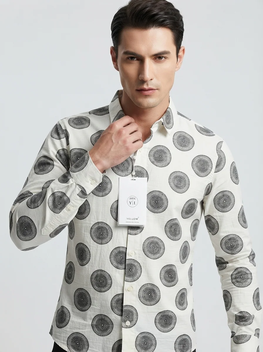 YELLOW CLOTHING LINEN PRINT SHIRT-S-WHITE&PINK, image 12