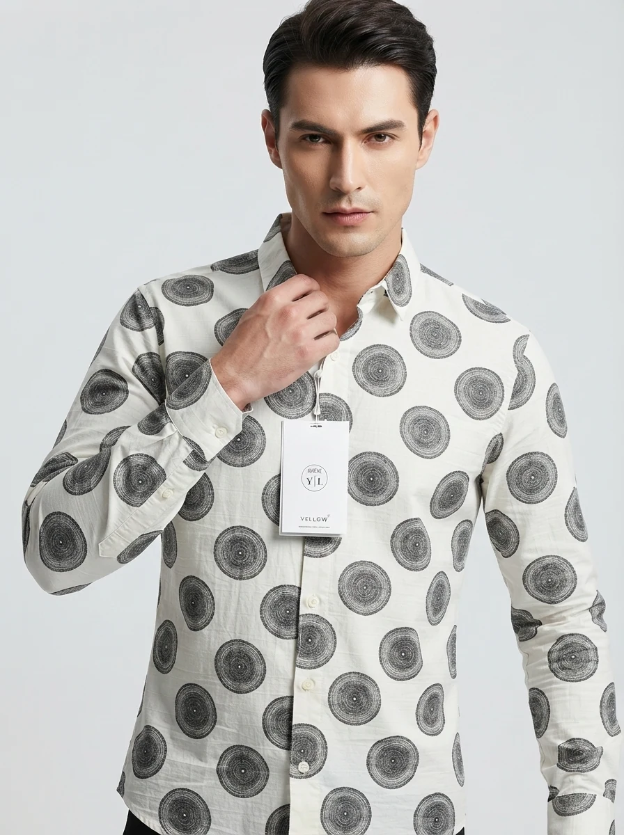 YELLOW CLOTHING LINEN PRINT SHIRT-S-WHITE&PINK, image 12