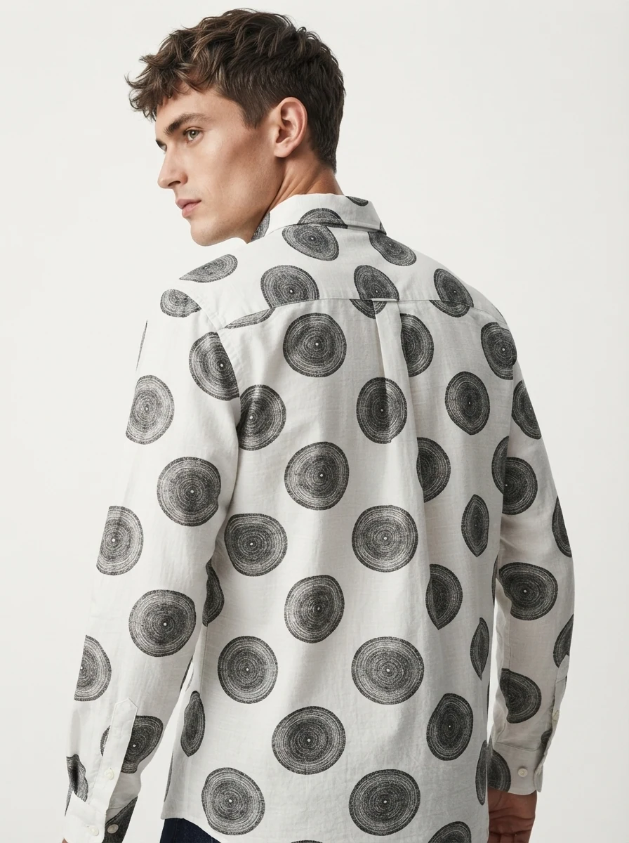 YELLOW CLOTHING LINEN PRINT SHIRT-S-WHITE&PINK, image 8