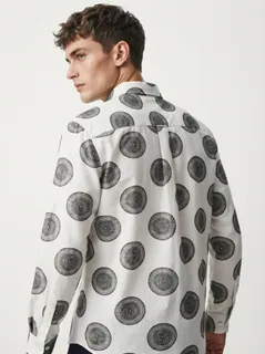YELLOW CLOTHING LINEN PRINT SHIRT-S-WHITE&PINK 8