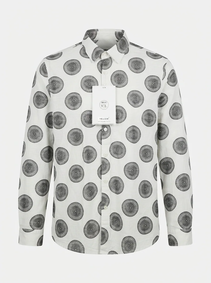 YELLOW CLOTHING LINEN PRINT SHIRT-S-WHITE&PINK, image 10